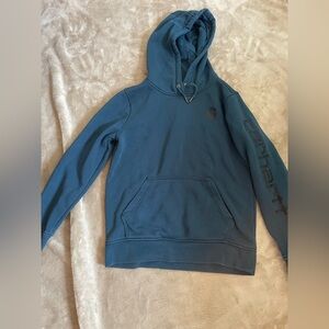 Carhartt Teal Blue Hooded Sweatshirt with Sleeve Logo